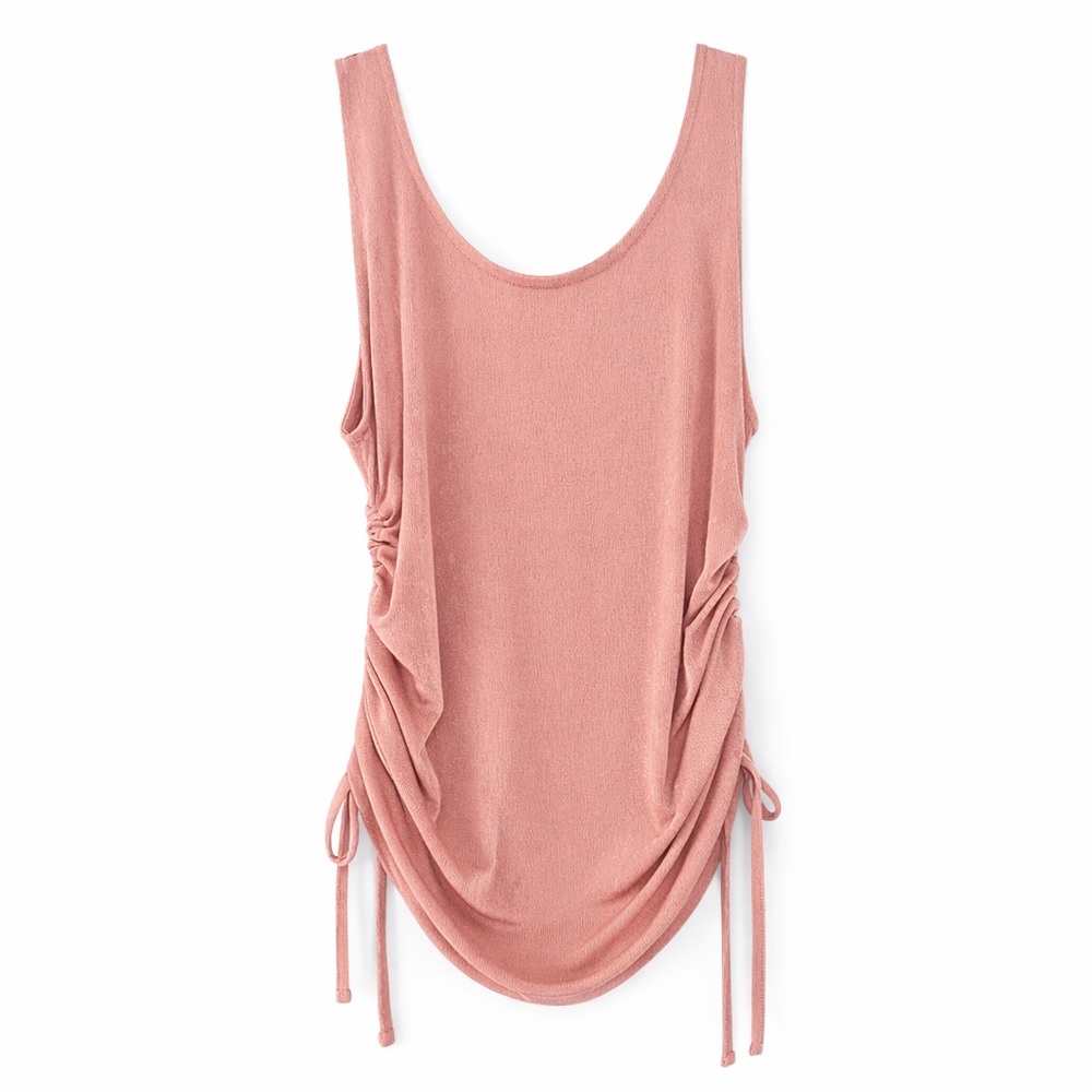 Cotton On Lombard Rib Tank Dusty Blush Pink Adjustable Cinched Sides NWT